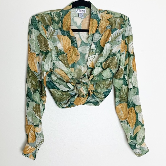 Vintage Tops - Vintage Leaf Print Blouse 100% Silk